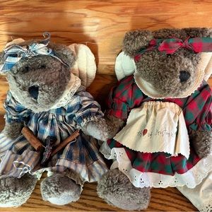 Two Handmade Stuffed Country Bears
